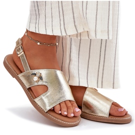 Sandalias de mujeres planas con un detalle decorativo de Vinceza 17378 Zlotys dorado 8