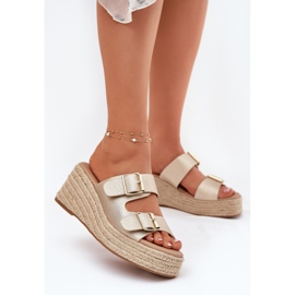 Inna Godas para mujeres con cuña con trenza y abrazaderas doradas dorado 2 Inna Godas para mujeres con cuña con trenza y abrazaderas doradas dorado 2