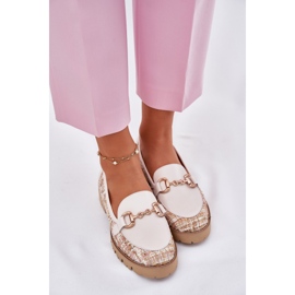 Mocasines de cuero para mujeres con detalles dorados Laura Messi 2938 Light Beige 6