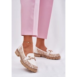 Mocasines de cuero para mujeres con detalles dorados Laura Messi 2938 Light Beige 2