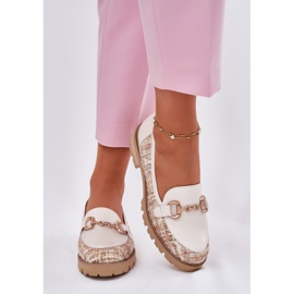 Mocasines de cuero para mujeres con detalles dorados Laura Messi 2938 Light Beige 3