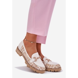 Mocasines de cuero para mujeres con detalles dorados Laura Messi 2938 Light Beige 1