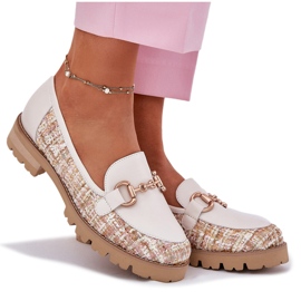 Mocasines de cuero para mujeres con detalles dorados Laura Messi 2938 Light Beige 10