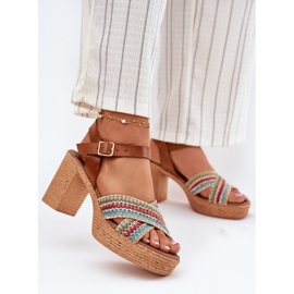 Sandalias de cuero en el pilar con trenza en Zazoo 40460 Brown Stripes marrón 2