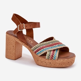 Sandalias de cuero en el pilar con trenza en Zazoo 40460 Brown Stripes marrón 3