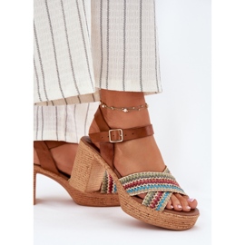 Sandalias de cuero en el pilar con trenza en Zazoo 40460 Brown Stripes marrón 5