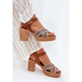 Sandalias de cuero en el pilar con trenza en Zazoo 40460 Brown Stripes marrón 6