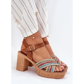 Sandalias de cuero en el pilar con trenza en Zazoo 40460 Brown Stripes marrón 7