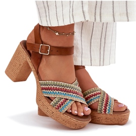 Sandalias de cuero en el pilar con trenza en Zazoo 40460 Brown Stripes marrón 8