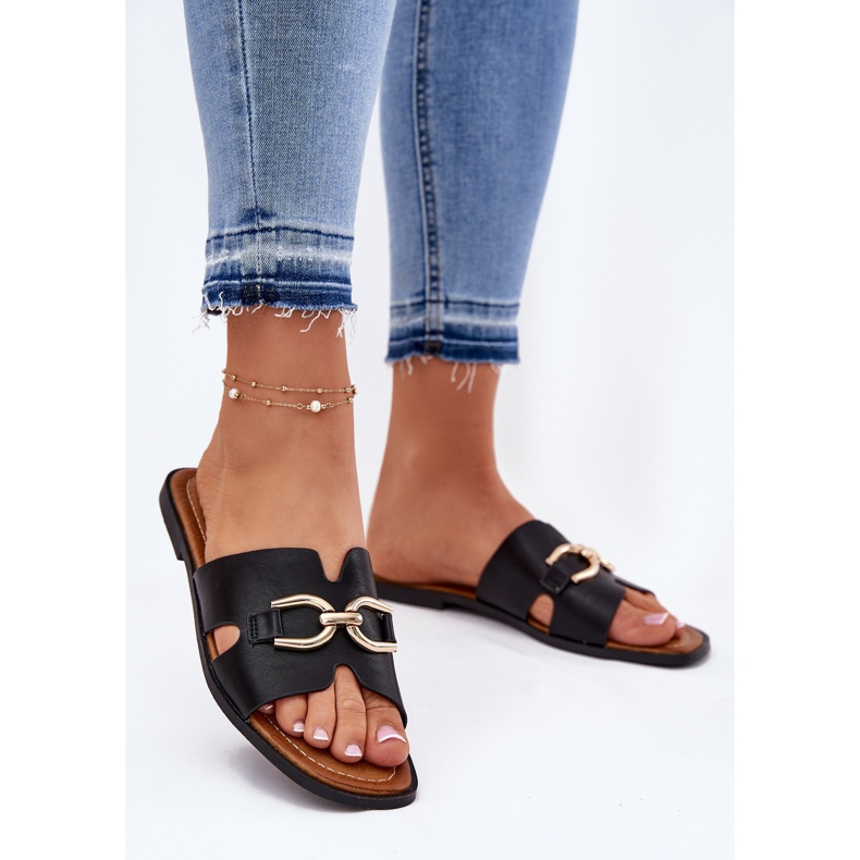 EVento Zapatillas para mujeres planas con detalle decorativo negro 2