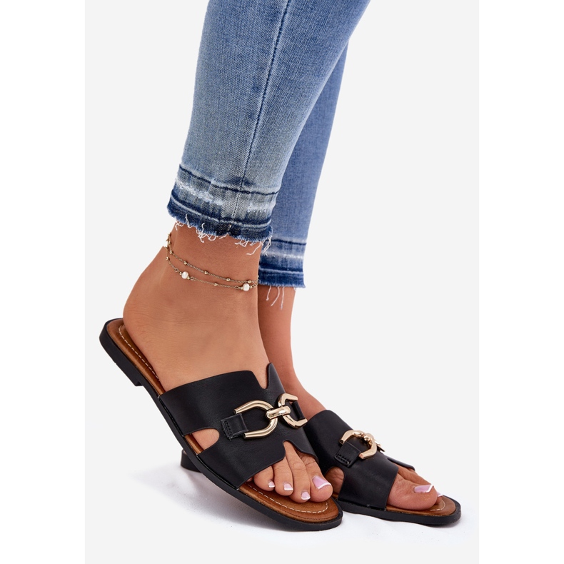 EVento Zapatillas para mujeres planas con detalle decorativo negro 1