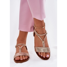 S.Barski Sandalias planas para mujeres con Stripes S. Barski KV51-120 Pink Gold dorado 3