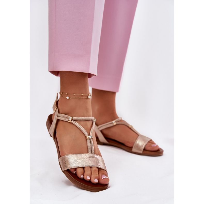 S.Barski Sandalias planas para mujeres con Stripes S. Barski KV51-120 Pink Gold dorado 2