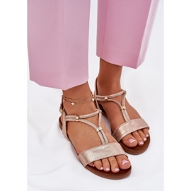 S.Barski Sandalias planas para mujeres con Stripes S. Barski KV51-120 Pink Gold dorado 5
