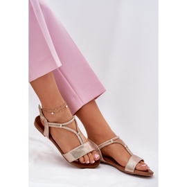 S.Barski Sandalias planas para mujeres con Stripes S. Barski KV51-120 Pink Gold dorado 6