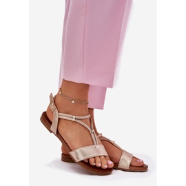 S.Barski Sandalias planas para mujeres con Stripes S. Barski KV51-120 Pink Gold dorado 1