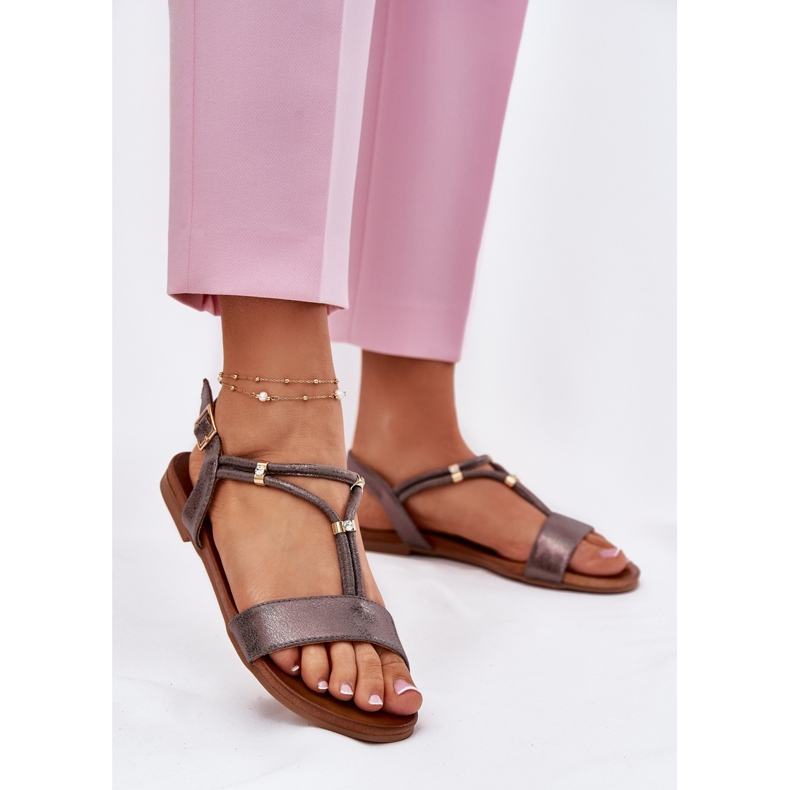 S.Barski Sandalias planas para mujeres con S. Barski KV51-120 Rayas de grafito plata 2 S.Barski Sandalias planas para mujeres con S. Barski KV51-120 Rayas de grafito plata 2