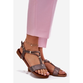 S.Barski Sandalias planas para mujeres con S. Barski KV51-120 Rayas de grafito plata 1 S.Barski Sandalias planas para mujeres con S. Barski KV51-120 Rayas de grafito plata 1