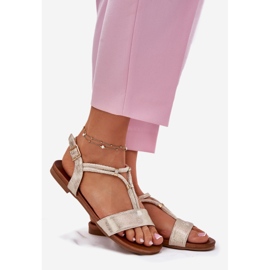 S.Barski Sandalias planas para mujeres con rayas S. Barski KV51-120 Oro dorado 1 S.Barski Sandalias planas para mujeres con rayas S. Barski KV51-120 Oro dorado 1