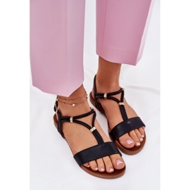 S.Barski Sandalias planas para mujeres con Stripes S. Barski KV51-120 Negro 5