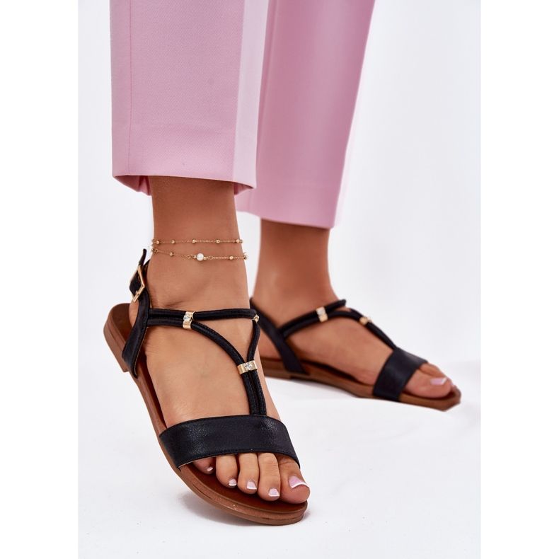 S.Barski Sandalias planas para mujeres con Stripes S. Barski KV51-120 Negro 2