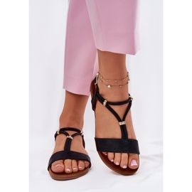 S.Barski Sandalias planas para mujeres con Stripes S. Barski KV51-120 Negro 3