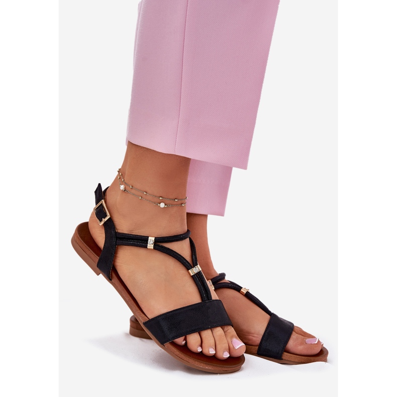 S.Barski Sandalias planas para mujeres con Stripes S. Barski KV51-120 Negro 1