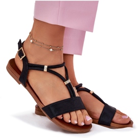S.Barski Sandalias planas para mujeres con Stripes S. Barski KV51-120 Negro 7