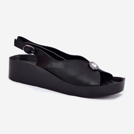 S.Barski Sandalias de cuero para mujeres en Wedge y Platform S. Barski KV51-020 Negro 4