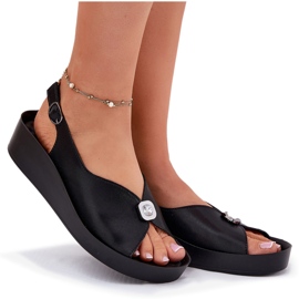S.Barski Sandalias de cuero para mujeres en Wedge y Platform S. Barski KV51-020 Negro 9