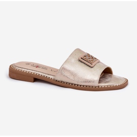 S.Barski Flip-flops de tacón plano para mujeres con un adorno S. Barski KV51-089 Oro dorado 4