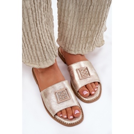 S.Barski Flip-flops de tacón plano para mujeres con un adorno S. Barski KV51-089 Oro dorado 5