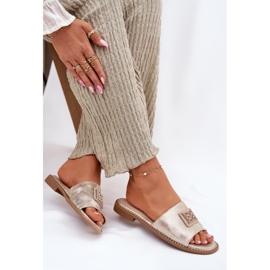 S.Barski Flip-flops de tacón plano para mujeres con un adorno S. Barski KV51-089 Oro dorado 7