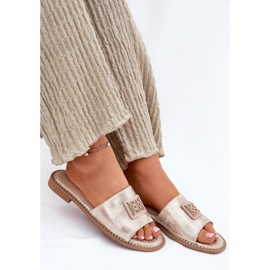 S.Barski Flip-flops de tacón plano para mujeres con un adorno S. Barski KV51-089 Oro dorado 8