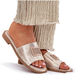 S.Barski Flip-flops de tacón plano para mujeres con un adorno S. Barski KV51-089 Oro dorado 9