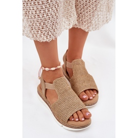 EVento Sandalias para mujeres con trenza beige y oro 5