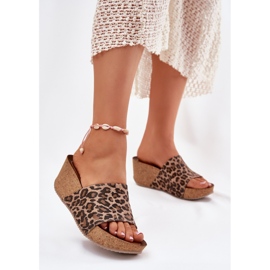 Zazoo 40289 Flip de cuero para mujeres en el leopardo de cuña de corcho beige 2