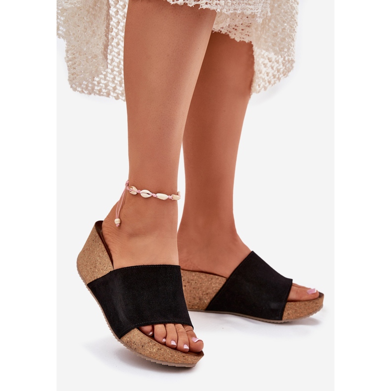 Zazoo 40311 Slippers de mujeres de gamuza en las cuñas de corcho. negro 1