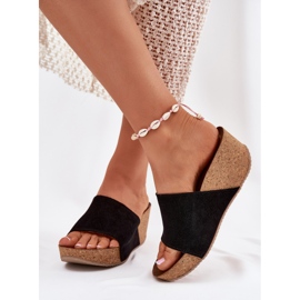 Zazoo 40311 Slippers de mujeres de gamuza en las cuñas de corcho. negro 2