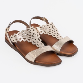 Sergio Leone Sandalias de oro con decoraciones de trabajo abierto dorado 1 Sergio Leone Sandalias de oro con decoraciones de trabajo abierto dorado 1