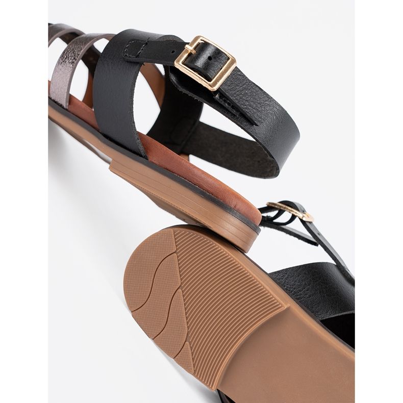 Sandalias negras Sergio Leone con rayas plateadas negro 1