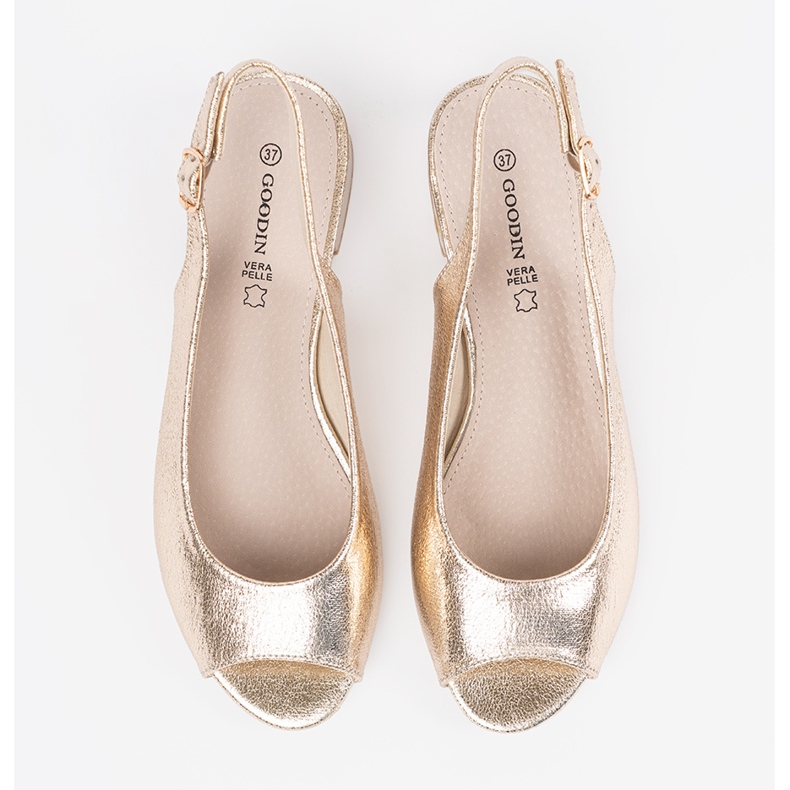 Goodin Sandalias doradas de tacón bajo dorado 2 Goodin Sandalias doradas de tacón bajo dorado 2