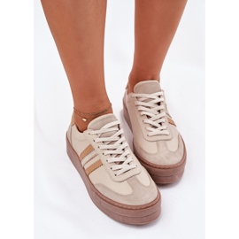 Zapatillas de deporte de cuero para mujeres en la plataforma beige Zazoo N1234 5