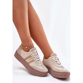 Zapatillas de deporte de cuero para mujeres en la plataforma beige Zazoo N1234 7