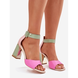 EVento Elegantes sandalias para mujeres en el poste de color verde rosa 1