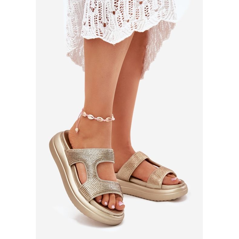 Inna Chanclas de mujeres decoradas en la plataforma de oro dorado 1