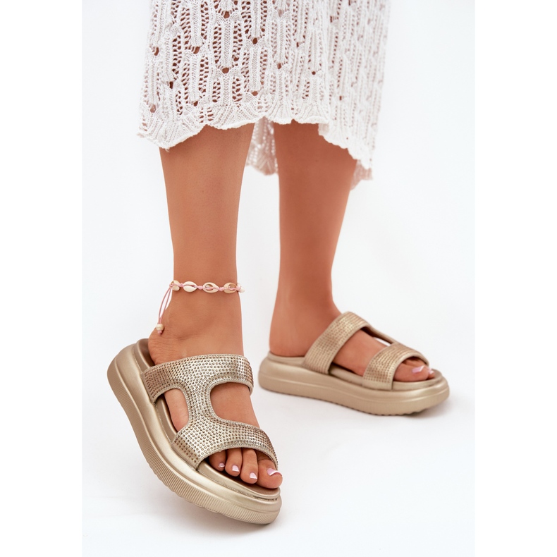 Inna Chanclas de mujeres decoradas en la plataforma de oro dorado 2