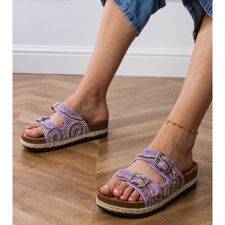Chanclas étnicas moradas con abrazaderas en rayas púrpura 1