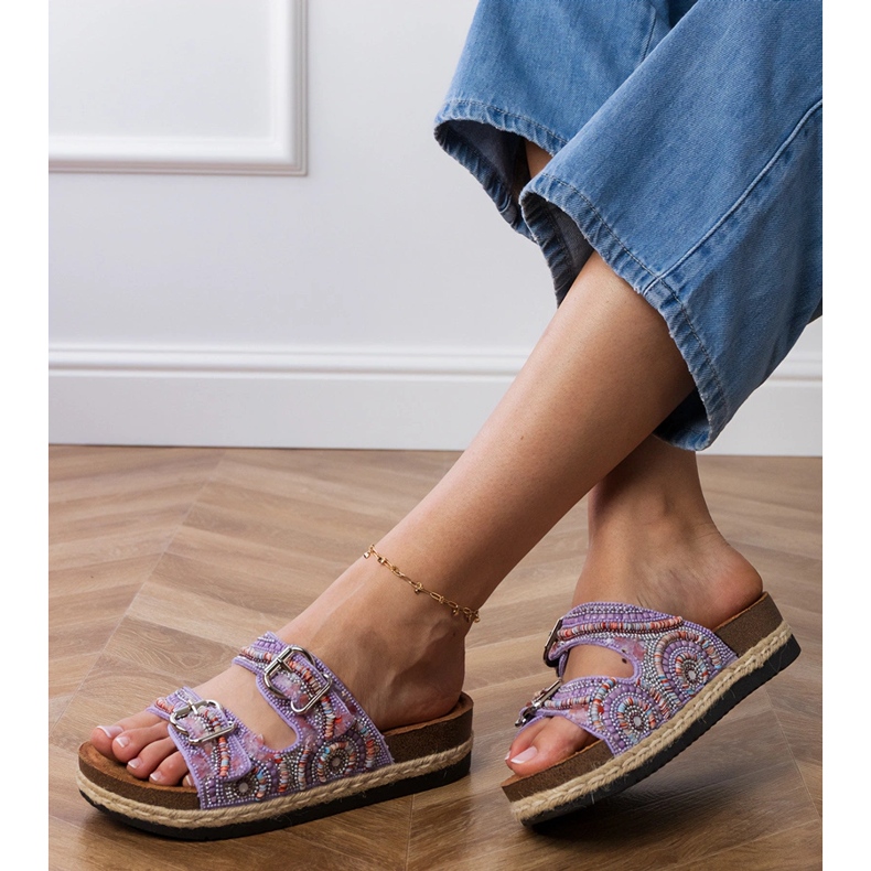 Chanclas étnicas moradas con abrazaderas en rayas púrpura 2