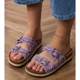 Chanclas étnicas moradas con abrazaderas en rayas violeta 4